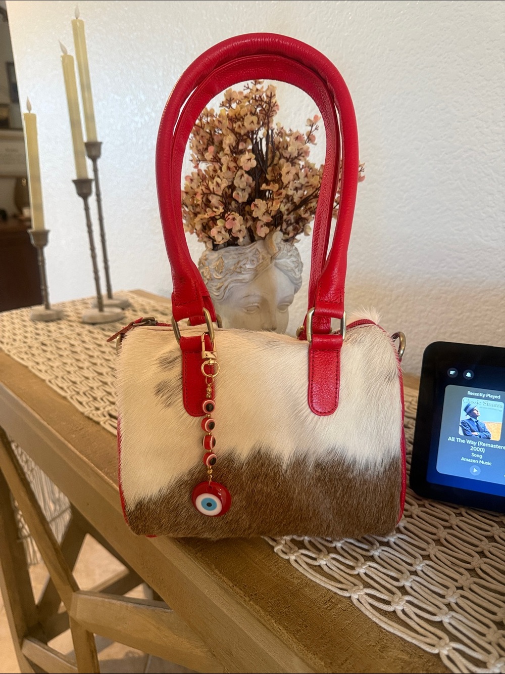 Cowhide Red Hot Ranch Charm Satchel - Picture 2 of 5